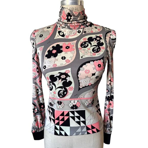 Emilio Pucci Tops - Vintage Emilio Pucci Silk Turtleneck Groovy Print Blouse Size 4